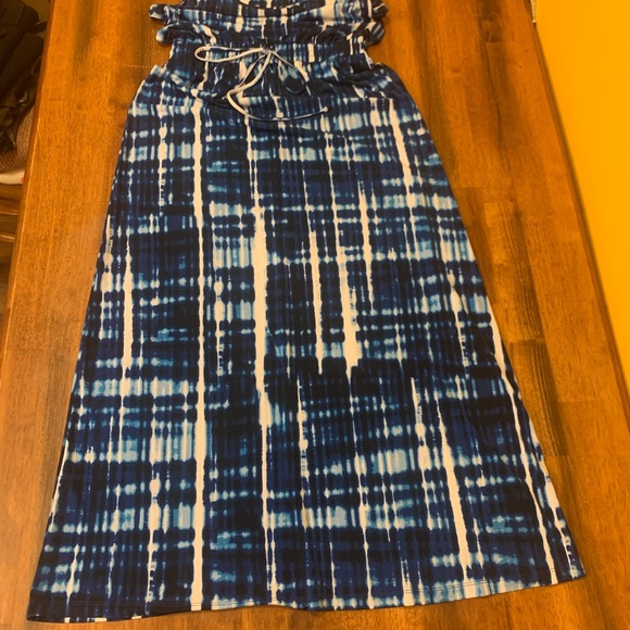 Calvin Klein maxi dress size 10 tie dye blue white elastic waist sleeveless - Picture 4 of 8